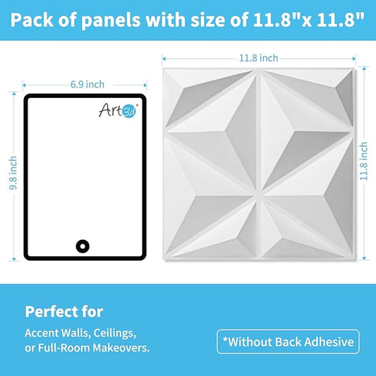 Art3d 20 Pack Decorative 3D Wall Panels, 19 Sq.Feet PVC Interior Wall DΓ©cor, 11.8"x11.8", White