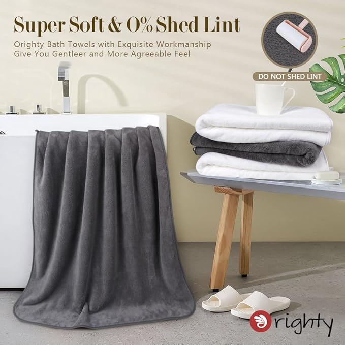 Orighty Bath Towels, Soft Feel Bath Towel, 4 Pack (27'' x 54'') | Highly Absorbent, Quick Drying Microfiber Towels for Body, Sport, Yoga, SPA, Fitness, Bathroom - Grey