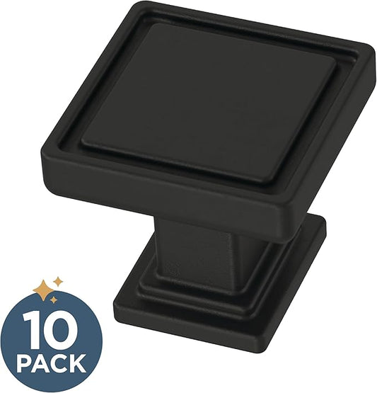 Franklin Brass 10 Pack Matte Black Cabinet Knobs 1 inch (25mm) Kitchen Cabinet Handles and Drawer Knobs for Cupboards, Dressers, Furniture, Bathroom Vanity |Recessed Square