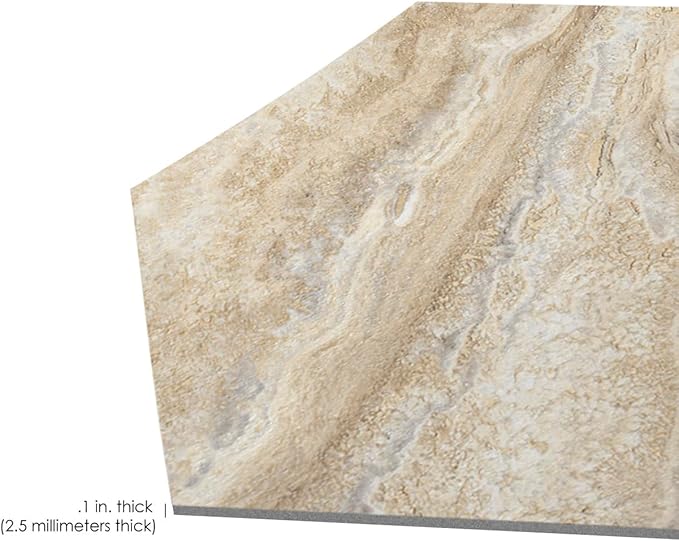 Self Adhesive Hexagon Vinyl Floor Tiles, 20 Tiles - 9" x 10.4", Floor Galore Sandstone Quartz Pattern - Peel & Stick, DIY Flooring for Kitchen, Dining Room, Bedrooms & Bathrooms by Achim Home Decor