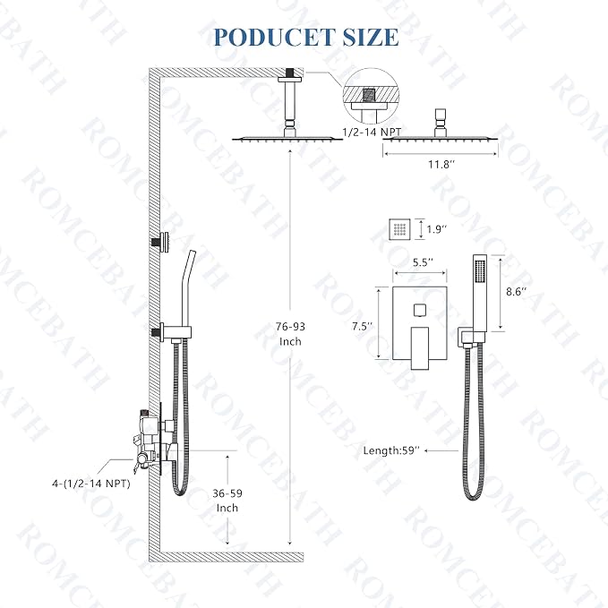 Rain Shower System With Complete 6 Pcs Body Sprays Jets And Pressured Balance Rough-in Valve,12Inch Rainfall Shower Head And Handheld, Modern Matte Black Ceiling Mount Shower Faucets Sets