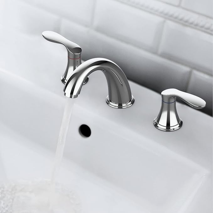 Bathroom Sink Faucet, Faucet for Bathroom Sink, Widespread Chrome Bathroom Faucet 3 Hole with Stainless Steel Pop Up Drain and cUPC Lead-Free Hose - (Chrome)