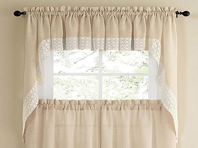 Sweet Home Collection Kitchen Curtains for Windows 40+ Styles & Colors Swag, Valance, Tier Sets & Panels Cafe Curtains for Farmhouse, Rustic, Modern Décor, Salem French Vanilla, Swag
