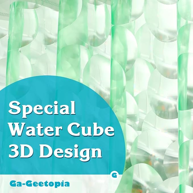 Ga-Geetopia EVA 3D Green Pearl Water Cube Plastic Shower Curtain Liner - Premium Lightweight 72" x 72" Bathroom Shower Showroom Curtain Liner with Rustproof Metal Gromments and Weighted Magnet