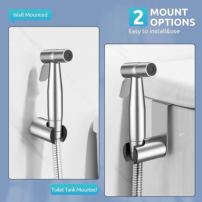 Hands-Free Bidet Sprayer for Toilet, Dual Control, Jet Spray | Hands-Free Spray, Dual Control Mode, Leak-Free Hose, Tank or Wall Mount, Feminine Wash, Stainless Steel Body, Nozzle