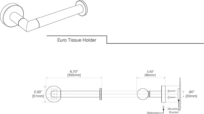 Gatco 4313 Glam Single Toilet Paper Holder, Polished Nickel | Wall Mounted 6.70" W Euro Style Toilet Tissue Holder