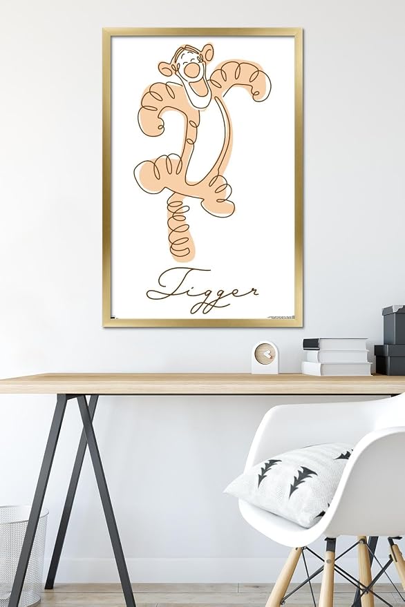 Trends International Disney Simple Moments Line Art - Tigger Wall Poster, 34L x 22.4W, Gold Framed Version