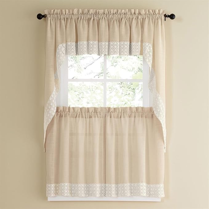 Kitchen Curtains for Windows 40+ Styles & Colors Swag, Valance, Tier Sets & Panels Cafe Curtains for Farmhouse, Rustic, Modern Décor, Salem French Vanilla, 36" Tier Valance Set