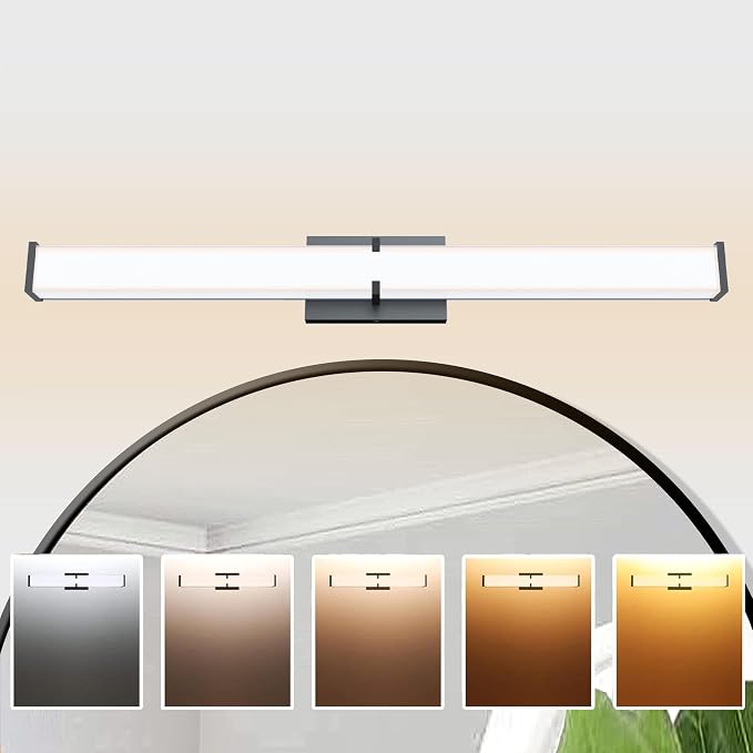 24.8Inch 2500LM Bathroom Light Fixtures 5CCT Optional, Black Modern LED Vanity Lights Clear Shade, Dimmable Bathroom Lighting Fixtures Over Mirror - ETL Listed