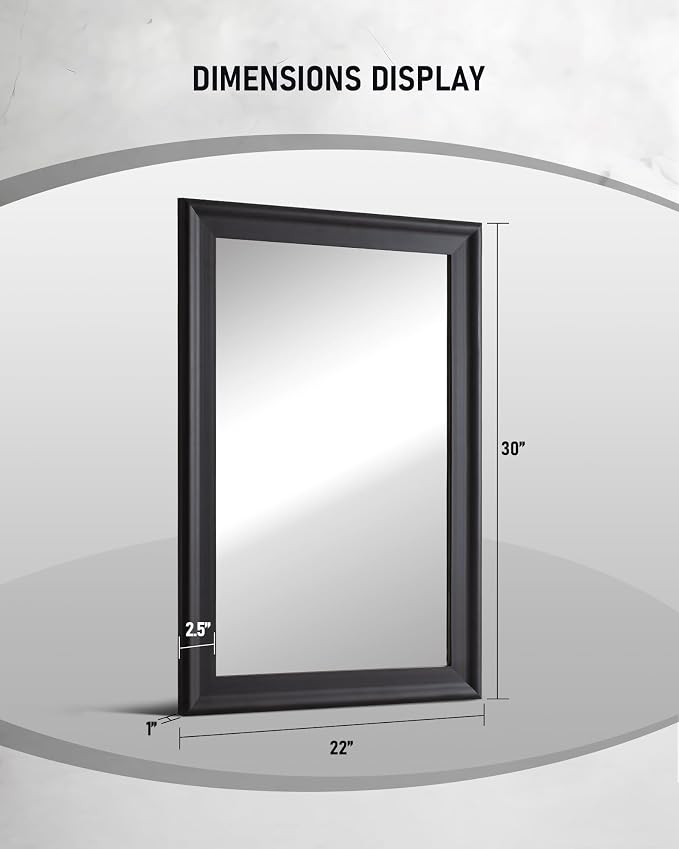 Black Wood Wall Mirror for Bathroom,Rectangle 20 x 30 inch Vanity Mirrors | Hanging Mirror with Wooden Frame for Living Room,Bedroom,Entryway