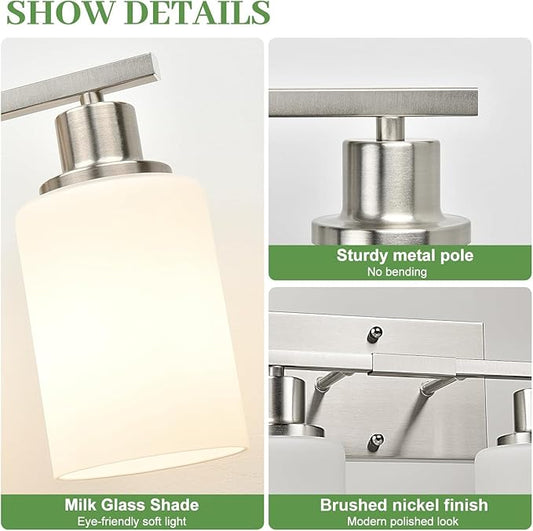 5-Light Vanity Light with Milky White Shades, Brushed Nickle Bathroom Lighting Fixtures Over Mirror, Modern Bathroom Wall Lamp for Mirror Living Room Cabinet Bedroom