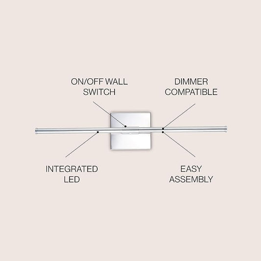 JONATHAN Y 28" Chrome Modern Dimmable Integrated LED Wall Sconce, Metal Vanity Light for Bathroom Mirror Bedroom Hallway, Sleek Hardwired Wall Lamp Fixture, 3000K JYL7022A