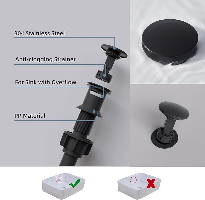 BELZ Black Bathroom Sink Faucet Single Handle Bath Vanity Sink Faucets One Hole with Pop Up Drain and Deck Plate for 1 or 3 Holes Modern Washroom Faucet Matte Black