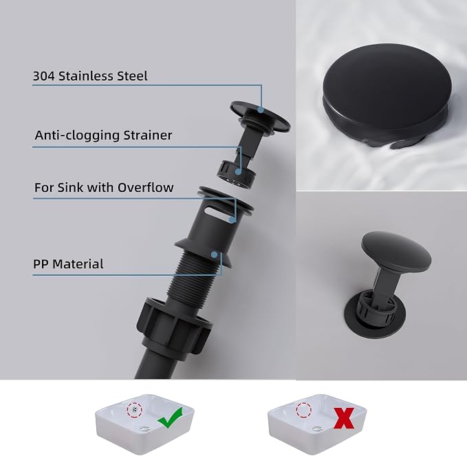 BELZ Black Bathroom Faucet, Lead-Free 1 or 3 Hole (4") Vanity Sink Faucet | NSF372 Compliant, Anti-corrosion Coating, 6'' Single Handle Sink Faucet with pop-up drain & hot/cold hoses, Easy DIY Install