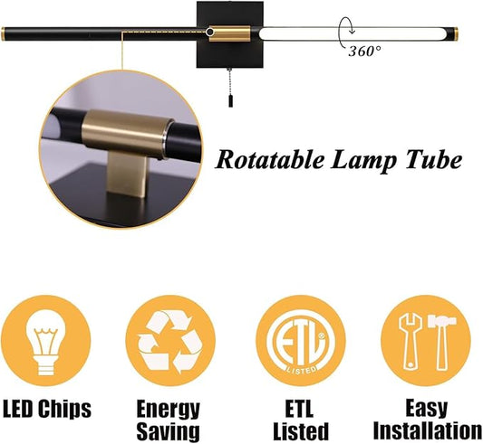 Black Gold Bathroom Vanity Light 24 Inch, Modern LED Vanity Light Bar Over Mirror, 4000K 360° Rotatable Picture Lights, Wall Lighting Fixtures for Bathroom, Paintings