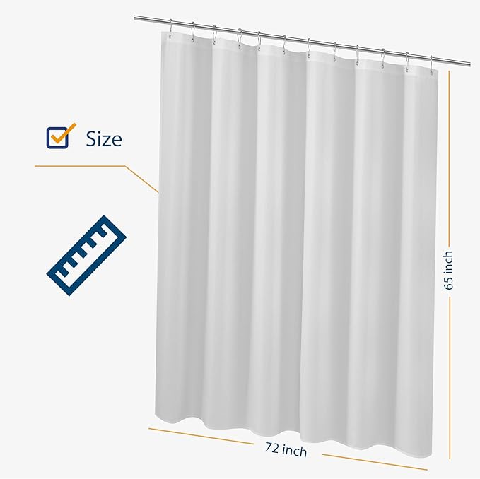 N&Y HOME Short Fabric Shower Curtain Liner 72 x 65 Shorter Length, White | Hotel Quality, Bottom Magnets, Machine Washable, Water Repellent, 72x65 Cloth Shower Curtain with Grommets for Bathroom