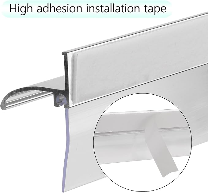 32" Shower Door Bottom Deflector for Chrome Framed Shower Door | Drip Rail Replacement with Vinyl Sweep,Attach pre adhesive installation tape and screws