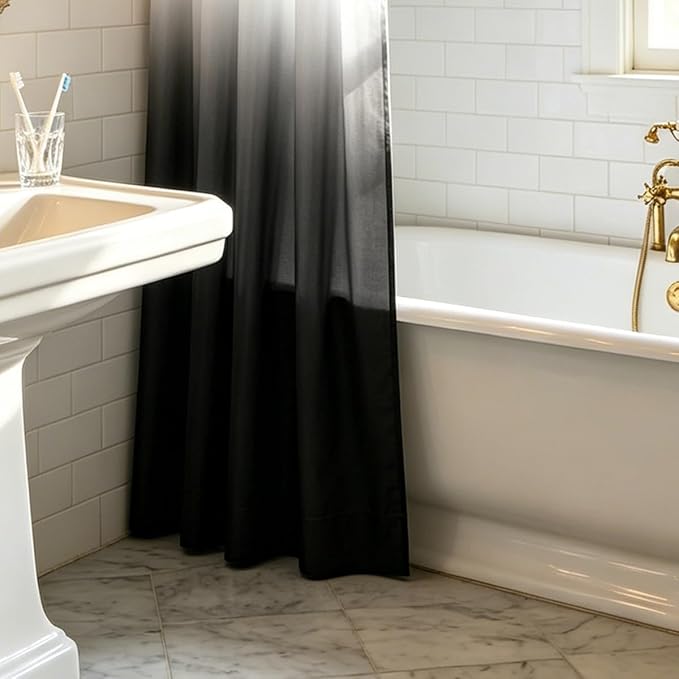 Felisa Ombre Black and White Shower Curtain Liner,Waterproof Fabric Shower Curtain with 3 Weighted Magnets, Odorless Cloth Lightweight Bathroom Curtain,Sturdy Rustproof Grommets,72 x 72