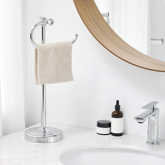 Stand Hand Towel Holder, Countertop Towel Bar, Polished Chrome | 17 Inch Bathroom Towel Hanger, Freestanding Vanity Counter Top Towel Holder, Towel Ring Hardware Accessories, Stainless Steel
