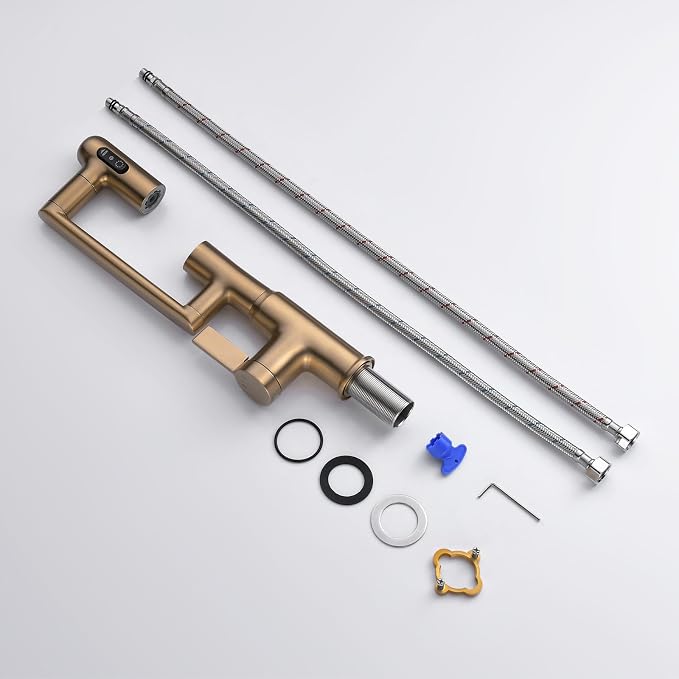 Rotatable Bathroom Faucet with Temperature Display in Fahrenheit (Batteries-Free), 3 Water Outlet Modes, Brushed Copper