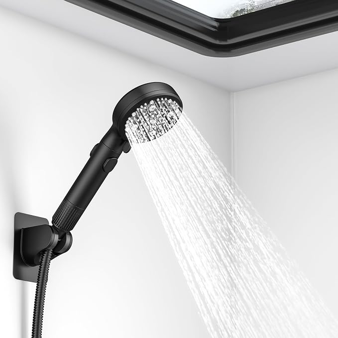 RV Shower Head with Hose, High Pressure 9 Mode Black Shower Head with On/Off Switch, Filtered Black Shower Head, Shower Head for RV/Campers, Travel Trailer, Motorhome for Water Saving(Black)