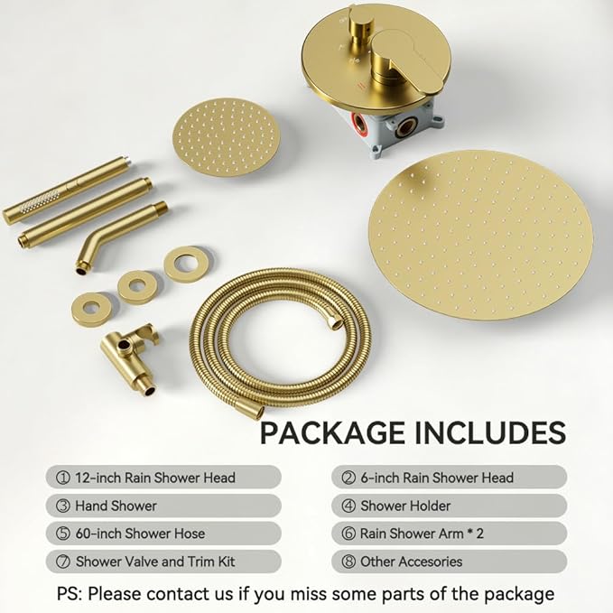 Shower Systems Shower Faucet Sets STARBATH 3 Way 12+6" Round Dual Rainfall Shower Head with Handheld Spray Combo, Ceiling Mounted Rain Shower Valve with 5 Diverter and Trim Kit Complete, Brushed Gold