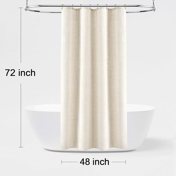 Linen Shower Curtain Flax Cream, Fabric Boho Farmhouse Shower Curtains for Bathroom Cream Cotton Natural Cloth Liner Set 48" W x 72" L