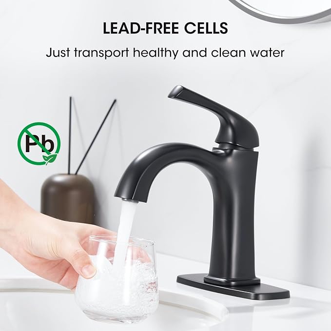 Bathroom Faucet 1 Hole, Faucet for Bathroom Sink, Matte Black Faucets for Vanity One Hole Bathroom Faucet, with Pop Up Drain&Deckplate Farmhouse