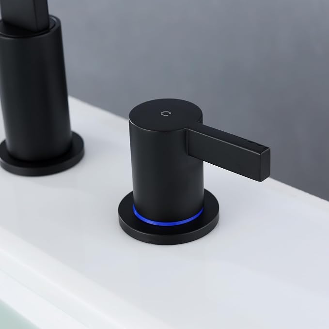 Matte Black Bathroom Sink Faucet 3 Hole, Widespread Bathroom Faucet | Commercial 8 Inch Widespread Bathroom Faucet, 360 Swivel Spout, Stainless Steel Black Bathroom Faucet