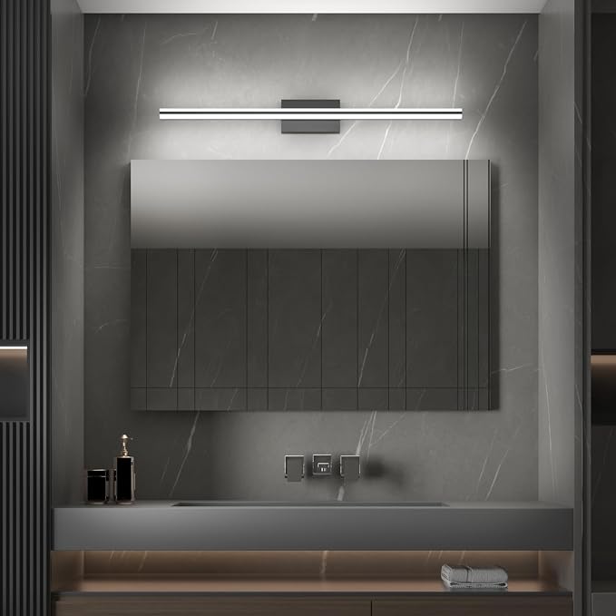 SOLFART Bathroom Lighting Fixtures Over Mirror 24W 40 Inch LED Vanity Lights for Bathroom Matt Black 6000K ND