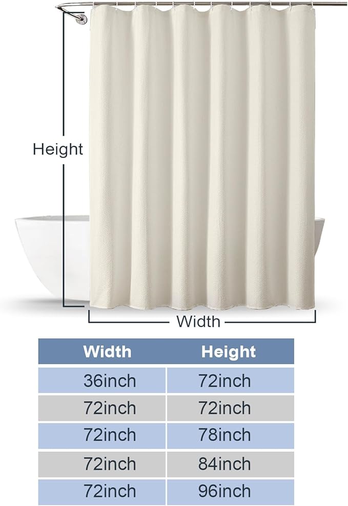 Cream Shower Curtain for Bathroom 96 Inches Extra Long, Elegant 3D Embossed Textured Fabric Shower Curtains, Water Repellent, Machine Washable, Hotel Style, 72" W x 96" L, Cream