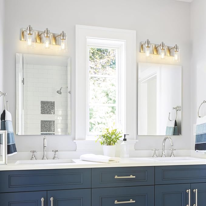 Brushed Nickel Bathroom Vanity Light, Bathroom Light Fixtures Over Mirror, Modern Vanity Lamp with Clear Glass Shade, Wall Sconce for Mirror