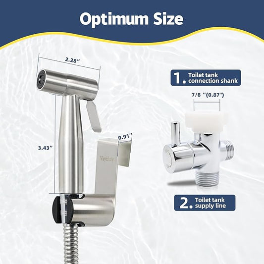 Handheld Bidet Sprayer for Toilet 2 PCS - Bidets for Existing Toilets Adjustable Water Pressure with Bidet Hose for Feminine Wash, Stainless Steel Muslim Shower Jet Spray for Toilet
