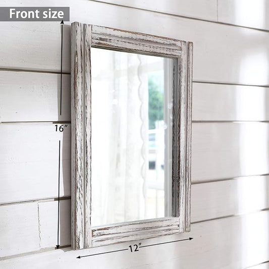 AAZZKANG Wall Mirror with Wood Framed Rustic Mirrors for Wall Rectangle Decorative for Bedroom Bathroom Living Room Entryway Farmhouse Hanging Small