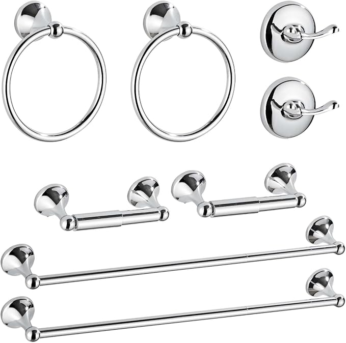 8 Piece Bathroom Accessory Set(Adjustable Towel Bar, Towel Ring, Toilet Paper Holder,Towel Hook), Wall Mounted Bathroom Hardware Accessories Set,Chrome