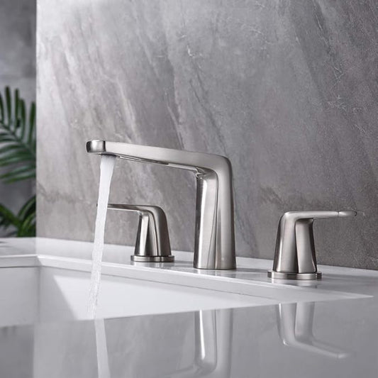 8 inch 2 Handles Widespread Bathroom Faucet 3 Holes with Pop up Drain Assembly and Water Supply Lines, Brushed Nickel