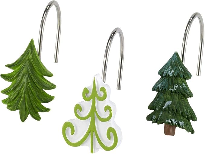 Avanti Linens - Shower Curtain Hooks, Holiday Bathroom Accessories, Set of 12 (Christmas Trees Collection)