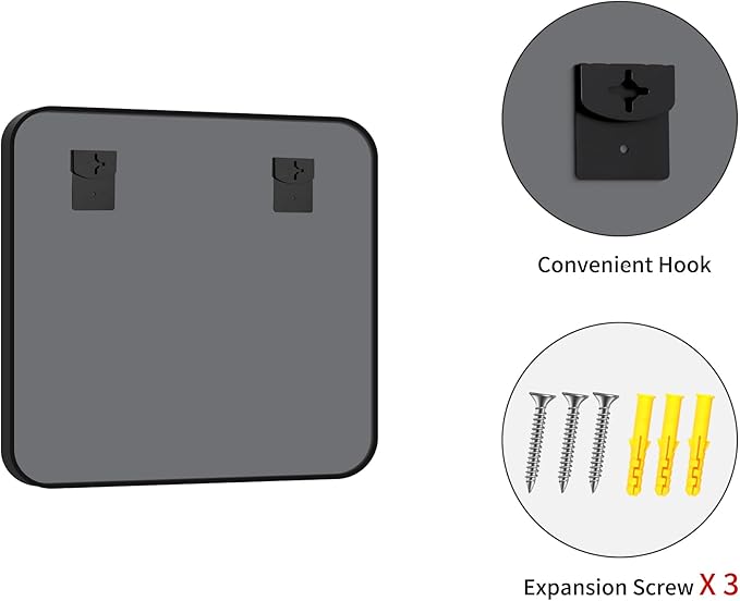 Black Bathroom Mirrors for Wall, 30"x30" Square Mirror, Rounded Corner Metal Frame Wall Mirror, Bathroom Vanity Mirror for Bedroom Living Room Entryway Horizontal Or Vertical Mounting