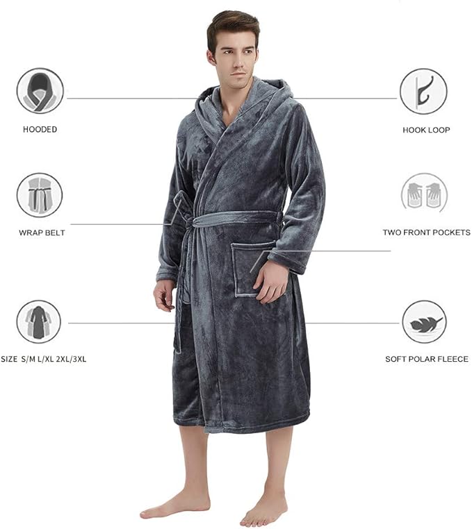 U2SKIIN Mens Hooded Robe, Plush Robes for Men Long Fleece Bathrobe