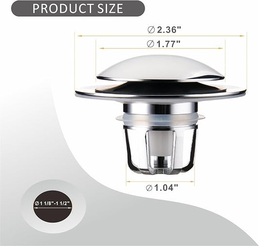 2 Pack Chrome Bathroom Sink Drain Stopper Replacement,Wellup 2-in-1 Bathroom Sink Stopper for 1 1/8"-1 1/2" Sink Drain Hole,Universal Pop up Sink Stopper with Anti-Clogging Strainer