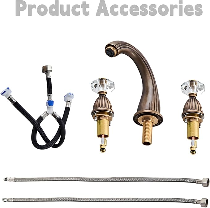 Antique Brass Bathroom Faucet Gold Three Holes Widespread Crystal Handle Bathroom Sink Faucets Retro Vintage Lavatory Vanity Faucet