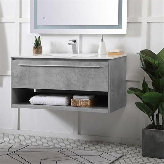 40 Inch Single Bathroom Floating Vanity in Concrete Grey