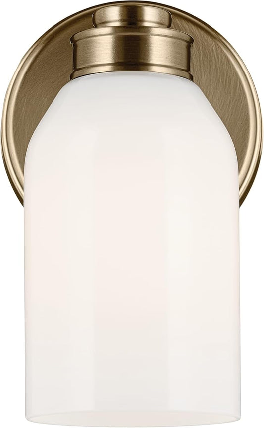 Kichler Shae 5" 1-Light Wall Sconce with White Opal Glass in Champagne Bronze, Modern, for Vanity, Fireplace, Buffet, Hallway, Vanity Mirror, (8.25" H x 5" W), 55200CPZ