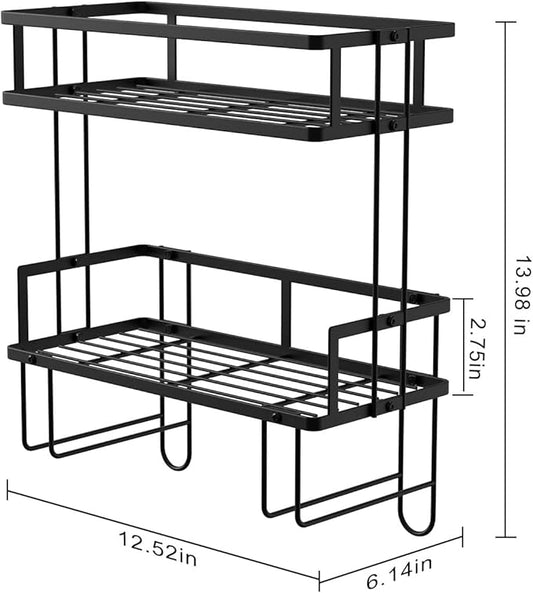 Over The Toilet Storage Shelf, 2-Tier Bathroom Storage Organizer Upgrade Punch-Free Toliet Storage Shelf, Home Storage Rack with Hooks Shelf,Black