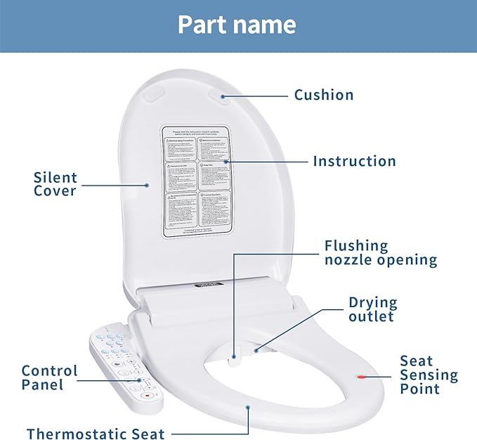 KERDE Electric Bidet Toilet Seat,Bidets For Existing Toilets,Rlongated,One-click Intelligent Operation, Warm Water Cleaning,Slow Close,Seat Cushion Keep Constant Temperature In Winter (Armrest)