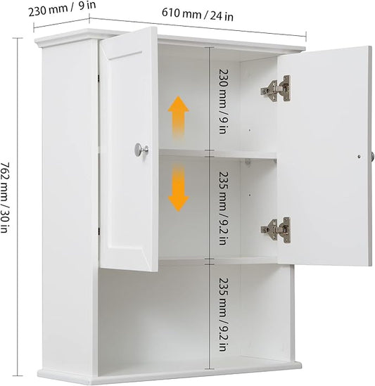 White Bathroom Wall Cabinet Over The Toilet Storage Cabinet, 24x30 Inch Wood Medicine Cabinets Wall Mounted Bathroom Cabinet with Doors for Laundry Room, Bedroom Kitchen