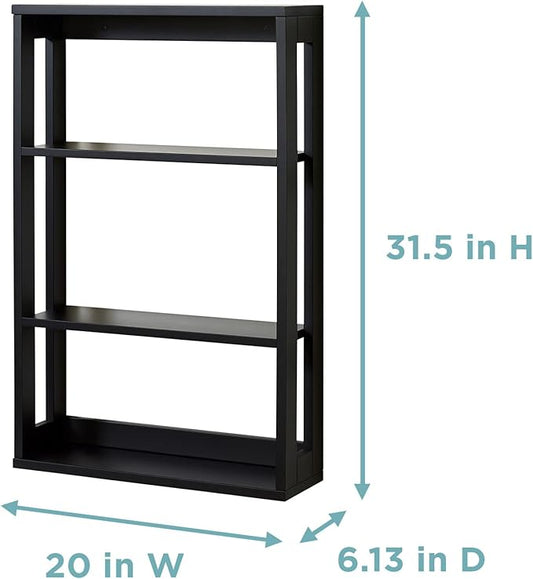 Zenna Home Wall Mounted Storage Shelf, Wood Space Saving Storage Organizer with 4 Shelves, Shelving Unit for Small Spaces like Bathroom and Kitchen, Black