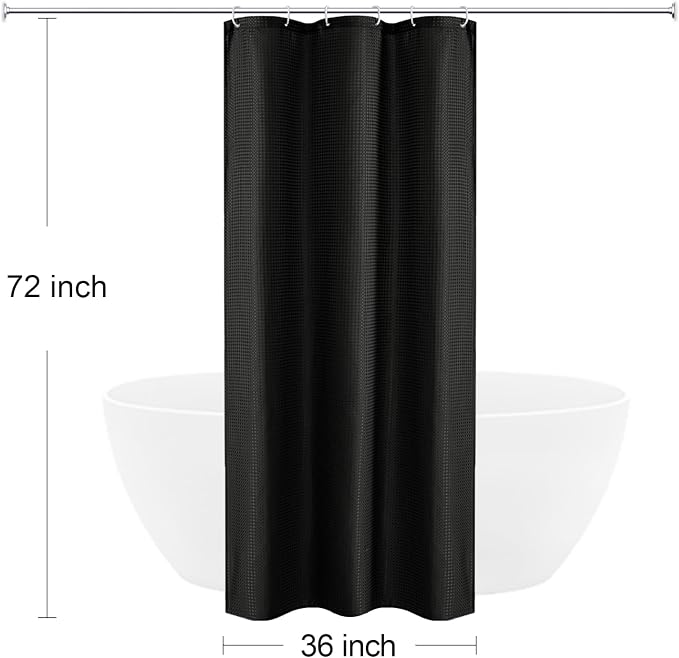 Small Stall 230GSM Black Shower Curtain, 36 x 72 | 230GSM Narrow Half Fabric Shower Curtain for Bathroom, Water Repellent, Machine Washable
