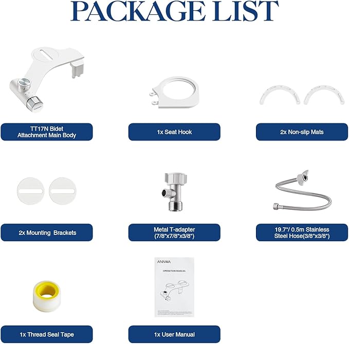 Non-Electric Bidet Attachment for Toilet Seat, Daul Clean Nozzles 3 Modes Adjustable Water Pressure Ultra-Slim Bidet Toilet Seat Attachment with Pressure Controls Feminine/Posterior Wash(TT17N)