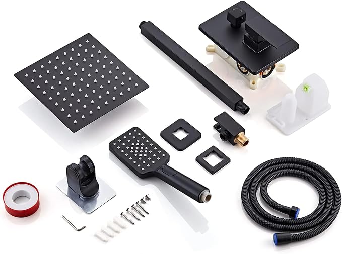 8 Inch Shower Faucet Set Ceiling Mount, High Pressure Rainfall Shower System Square Rain Shower Head with Handheld Spray Combo, Ceiling Luxury Rainfall Shower Fixtures Matte Black (3-Setting)